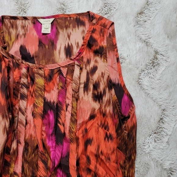 J Crew 100% Silk Pleated Sleeveless Tie Waist Blouse Size 2 - Picture 5 of 12